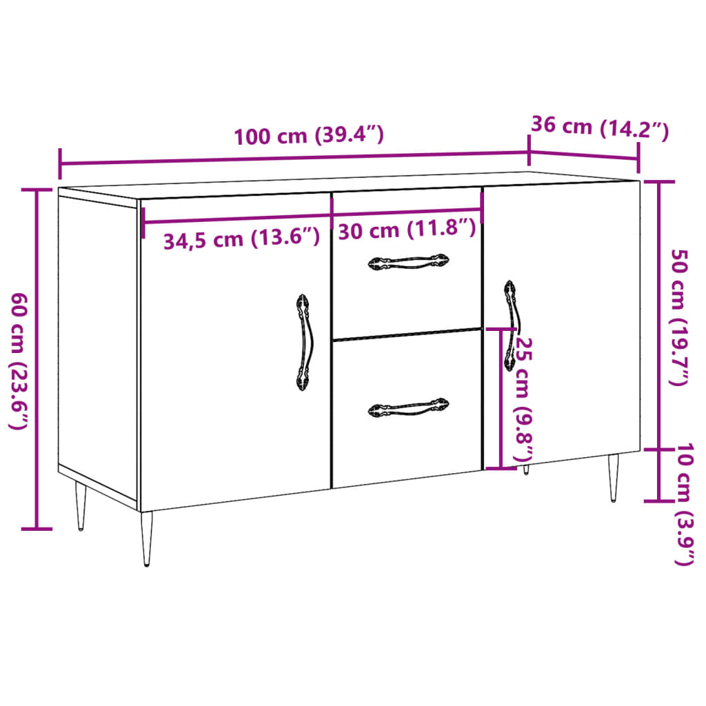 Sideboard Old Wood 100x36x60 cm Engineered Wood