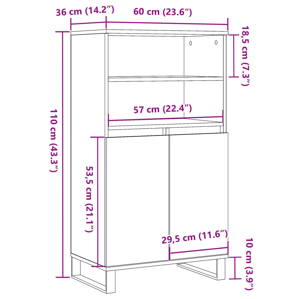 Highboard Old Wood 60x36x110 cm Engineered Wood
