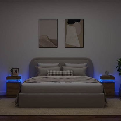 Bedside Cabinets with LED 2 pcs Artisian Oak 35x39x55 cm Engineered Wood