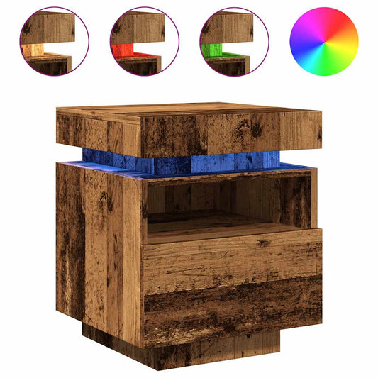 Bedside Cabinet with LED Lights Old Wood 40x39x48,5 cm