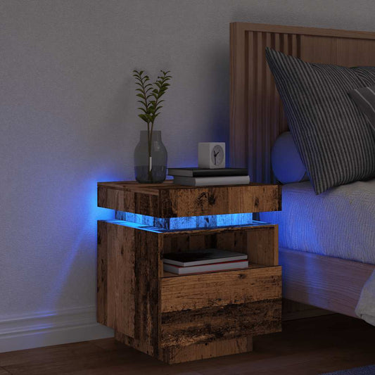 Bedside Cabinet with LED Lights Old Wood 40x39x48,5 cm