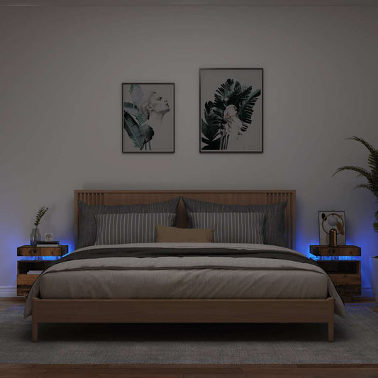 Bedside Cabinets with LED Lights 2 pcs Old Wood 40x39x48,5 cm