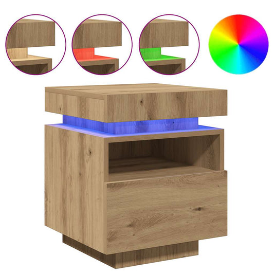 Bedside Cabinet with LED Lights Artisan Oak 40x39x48,5 cm
