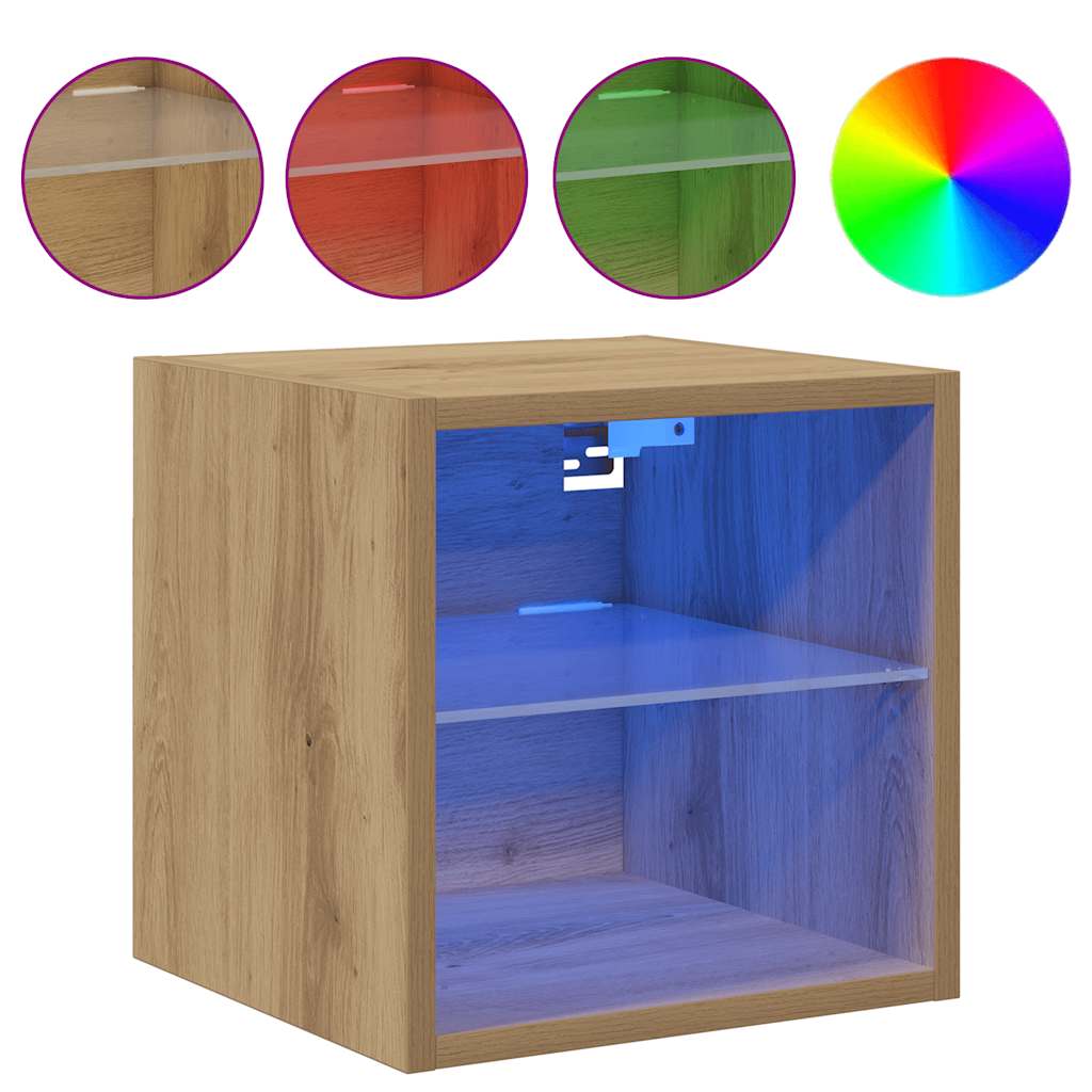 TV Wall Cabinet with LED Lights Artisan Oak 30x28.5x30 cm