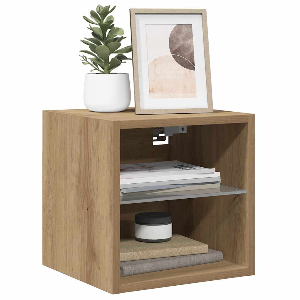 TV Wall Cabinet with LED Lights Artisan Oak 30x28.5x30 cm