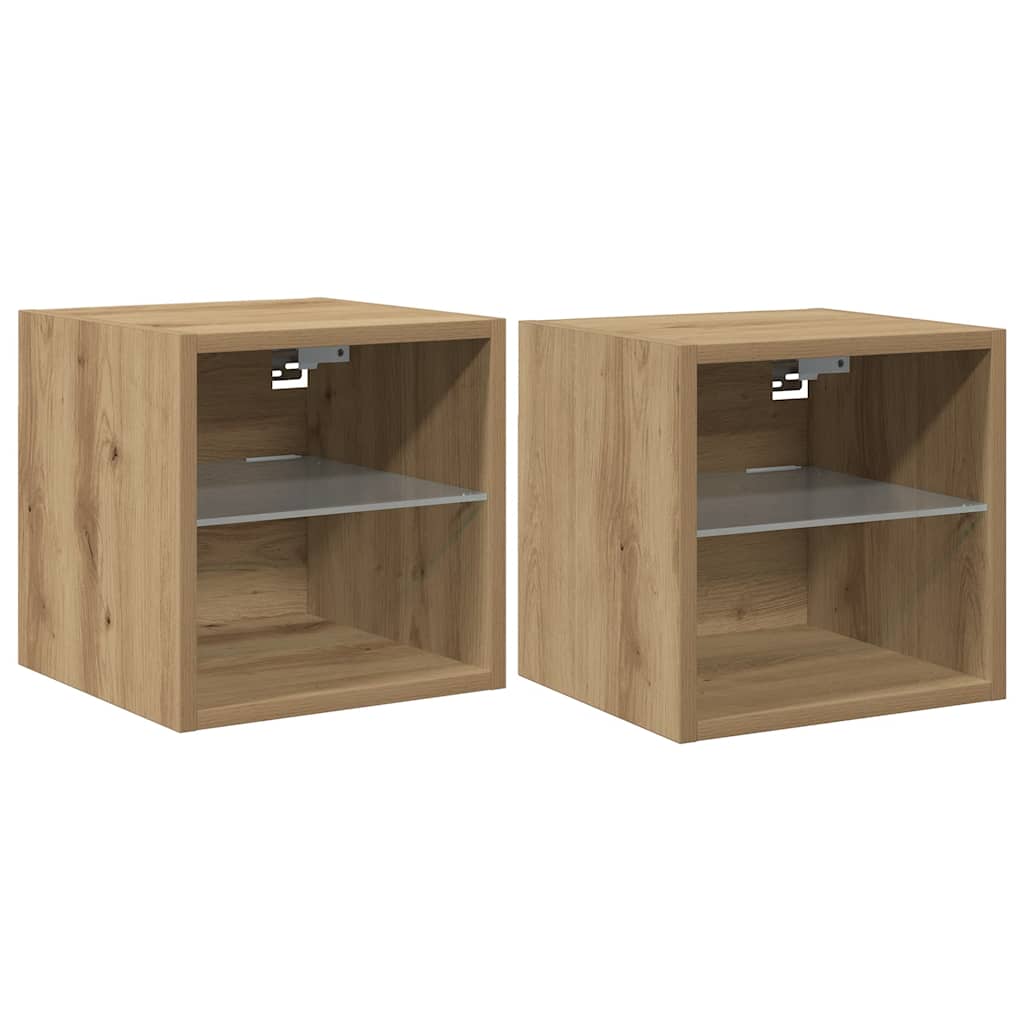 TV Wall Cabinets with LED Lights 2 pcs Artisan Oak 30x28.5x30 cm
