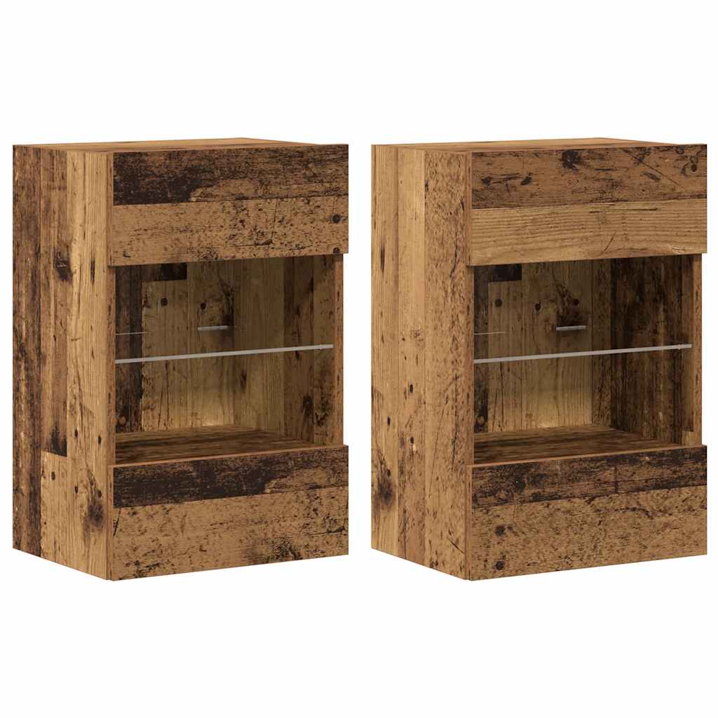 Wall Cabinets with LED Lights for TV 2 pcs Old Wood 40x30x60,5 cm
