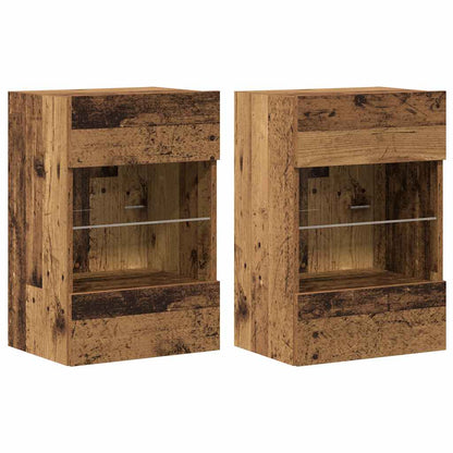 Wall Cabinets with LED Lights for TV 2 pcs Old Wood 40x30x60,5 cm