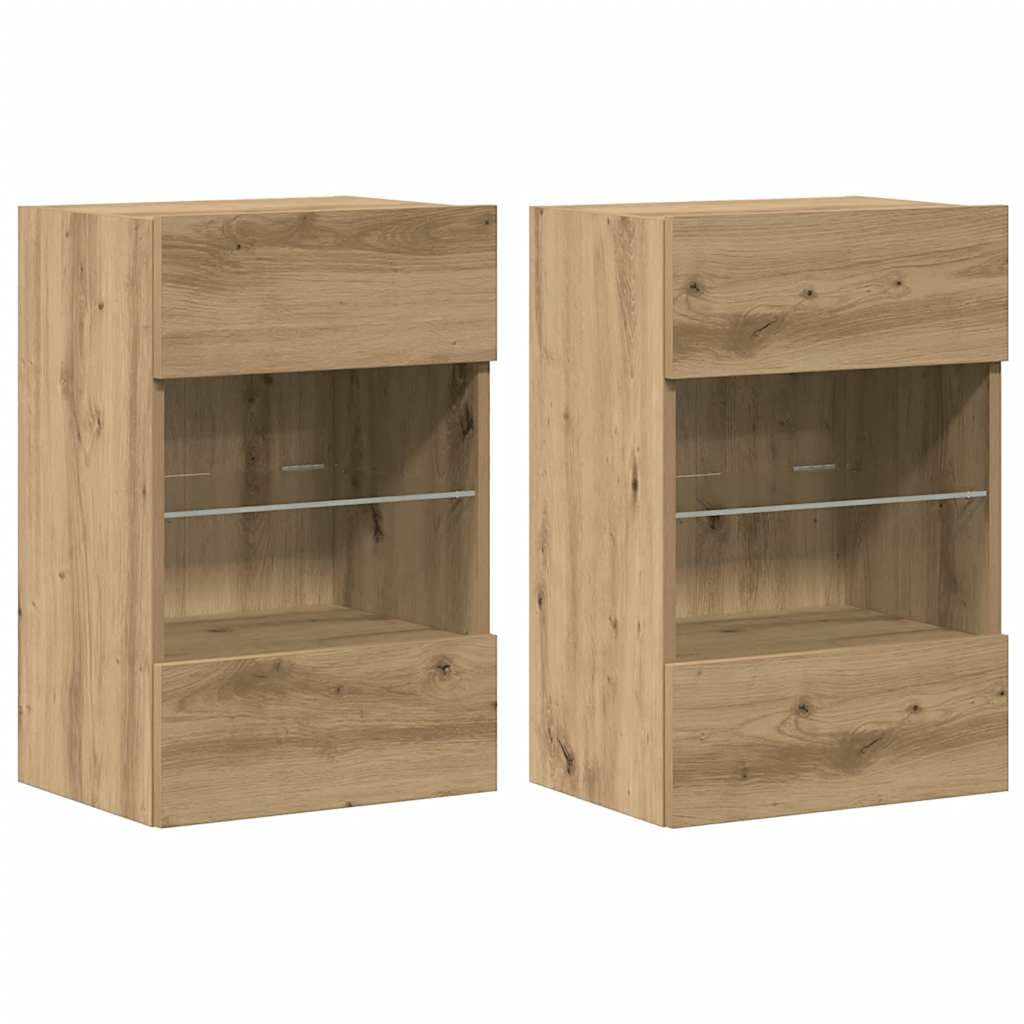Wall Cabinets with LED Lights for TV 2 pcs Artisan Oak 40x30x60,5 cm