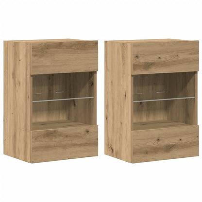 Wall Cabinets with LED Lights for TV 2 pcs Artisan Oak 40x30x60,5 cm