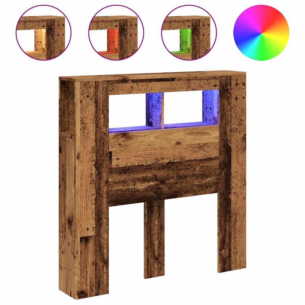 LED Headboard Old Wood 100x18,5x103,5 cm Engineered Wood