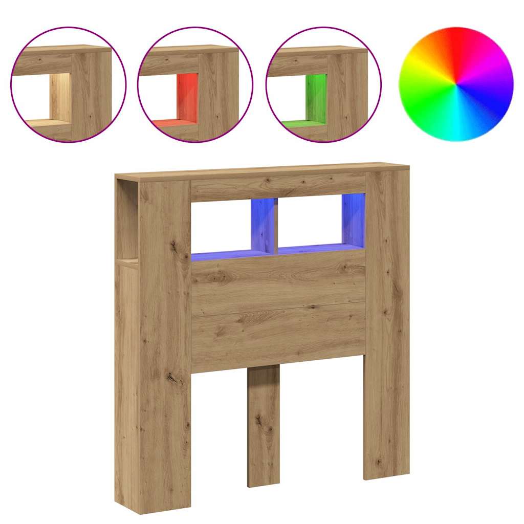 LED Headboard Artisan Oak 100x18,5x103,5 cm Engineered Wood