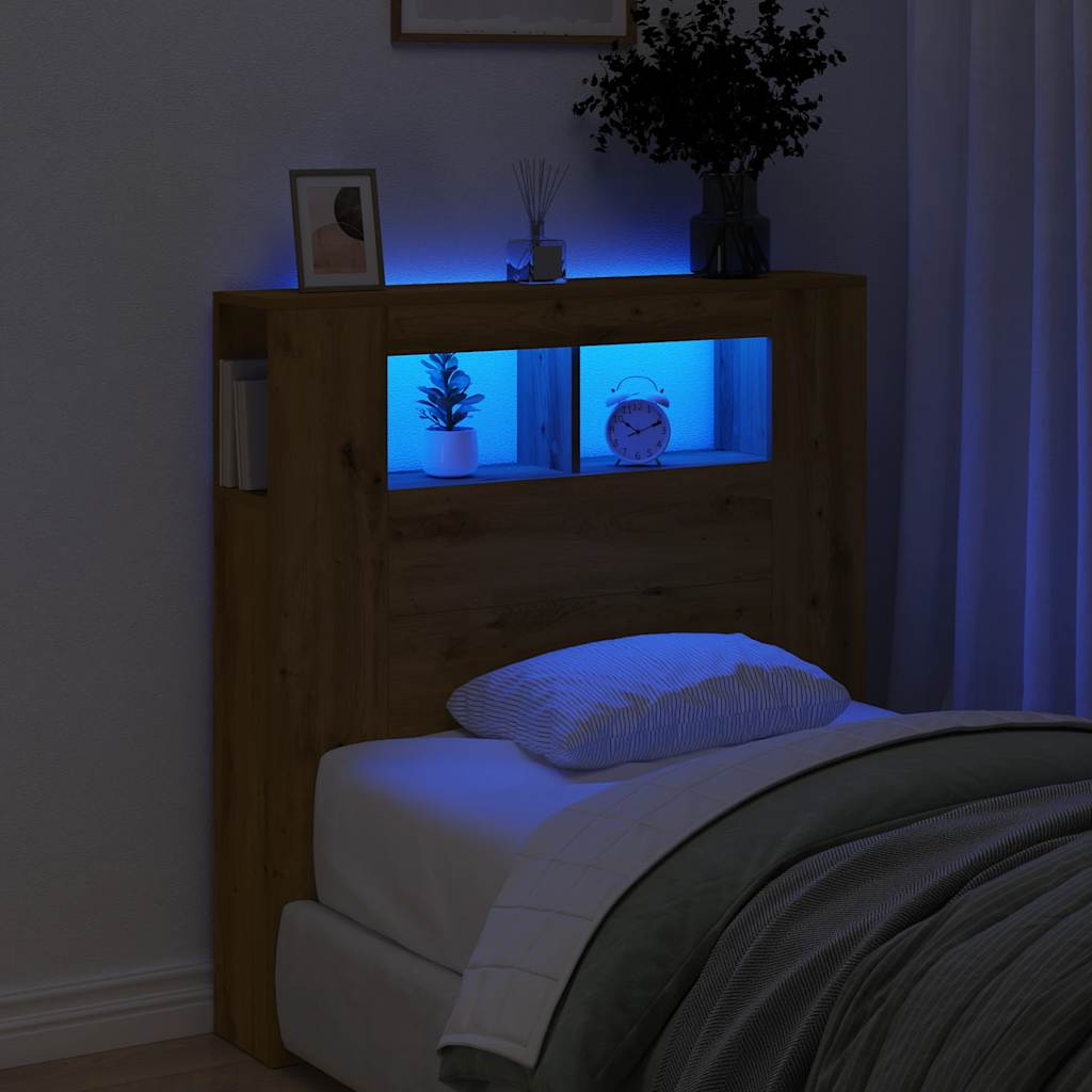 LED Headboard Artisan Oak 100x18,5x103,5 cm Engineered Wood