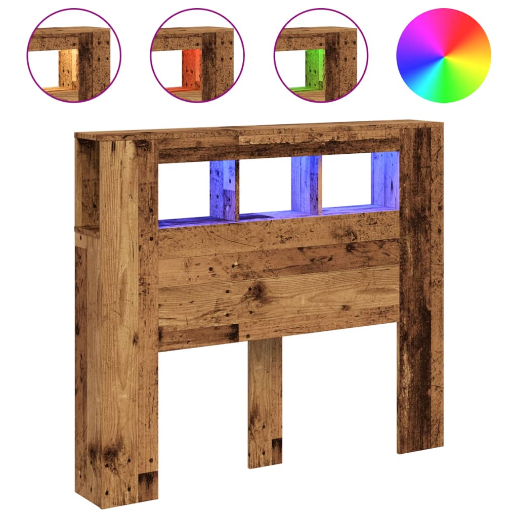 LED Headboard Old Wood 120x18,5x103,5 cm Engineered Wood