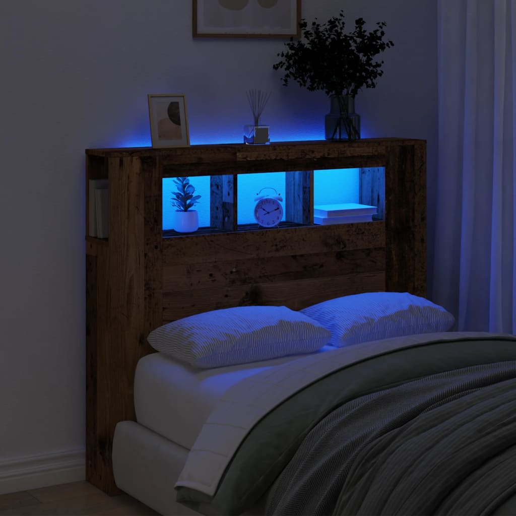 LED Headboard Old Wood 120x18,5x103,5 cm Engineered Wood