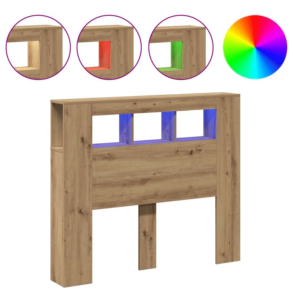 LED Headboard Artisan Oak 120x18,5x103,5 cm Engineered Wood