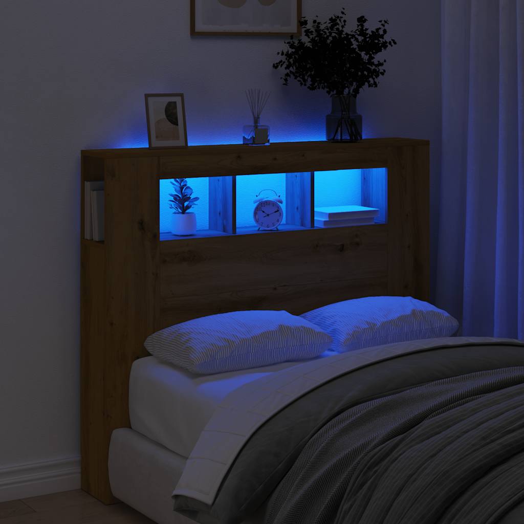 LED Headboard Artisan Oak 120x18,5x103,5 cm Engineered Wood