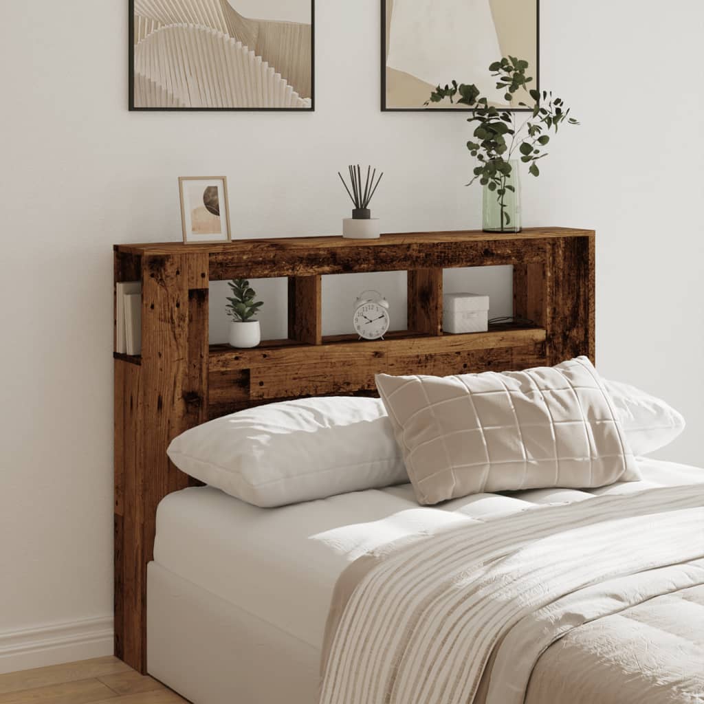 LED Headboard Old Wood 140x18,5x103,5 cm Engineered Wood