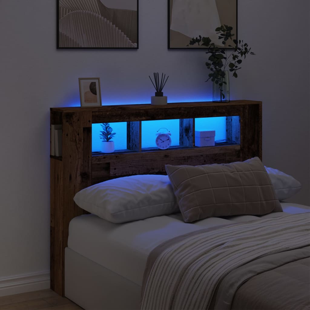 LED Headboard Old Wood 140x18,5x103,5 cm Engineered Wood