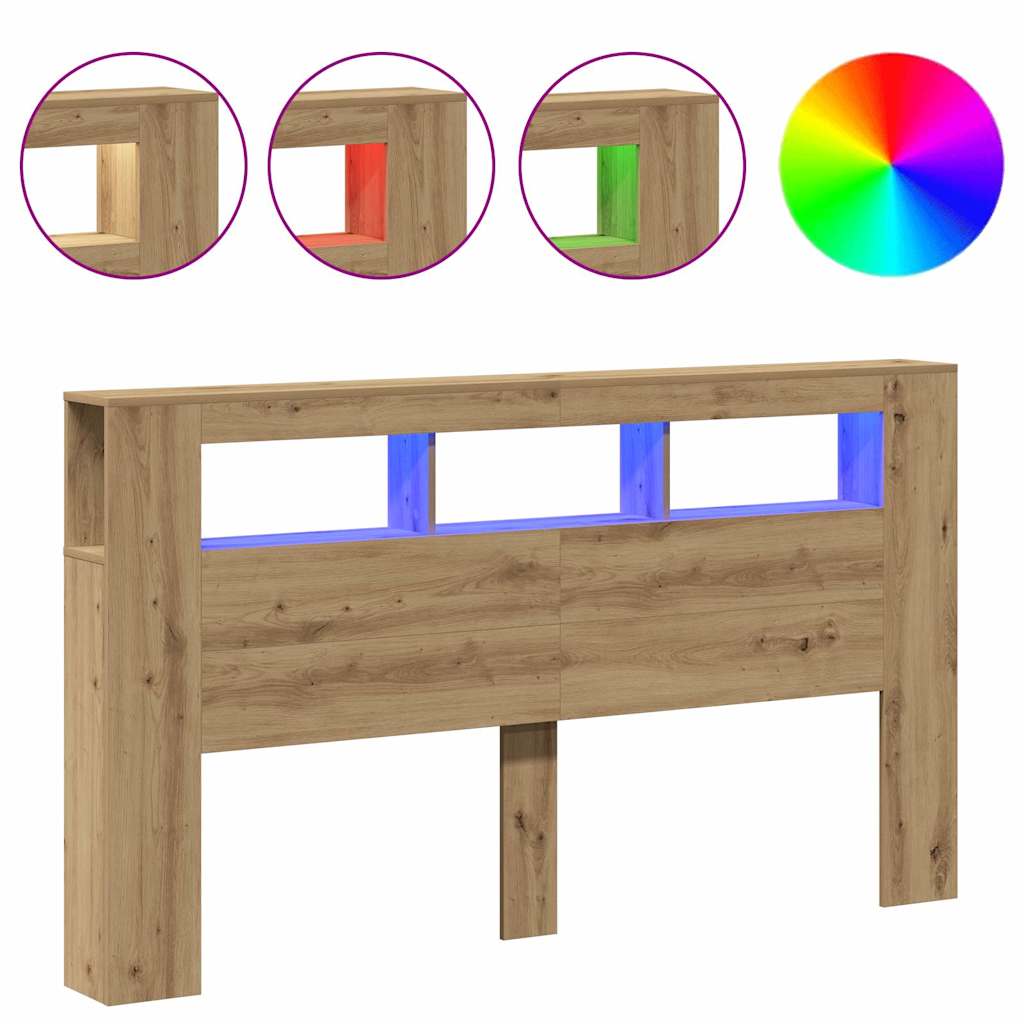 LED Headboard Artisan Oak 180x18,5x103,5 cm Engineered Wood