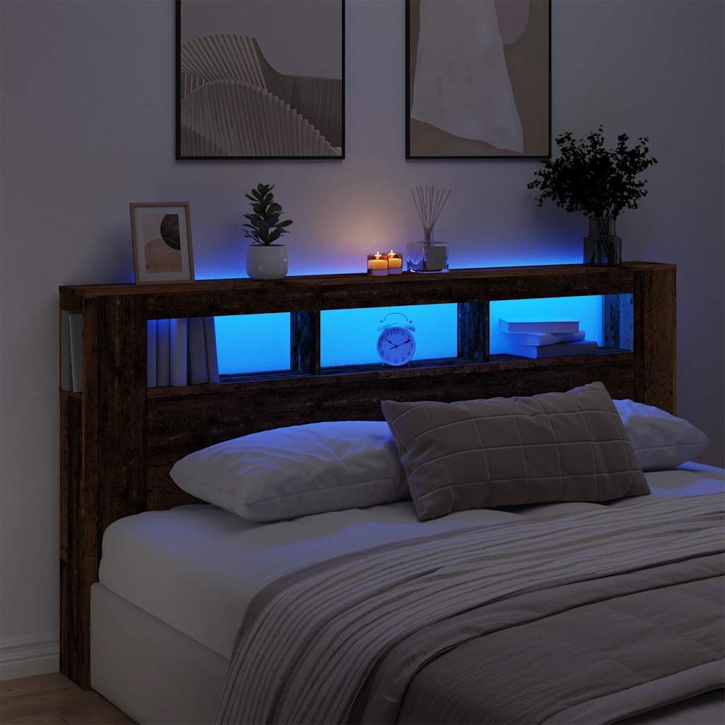 LED Headboard Old Wood 200x18,5x103,5 cm Engineered Wood