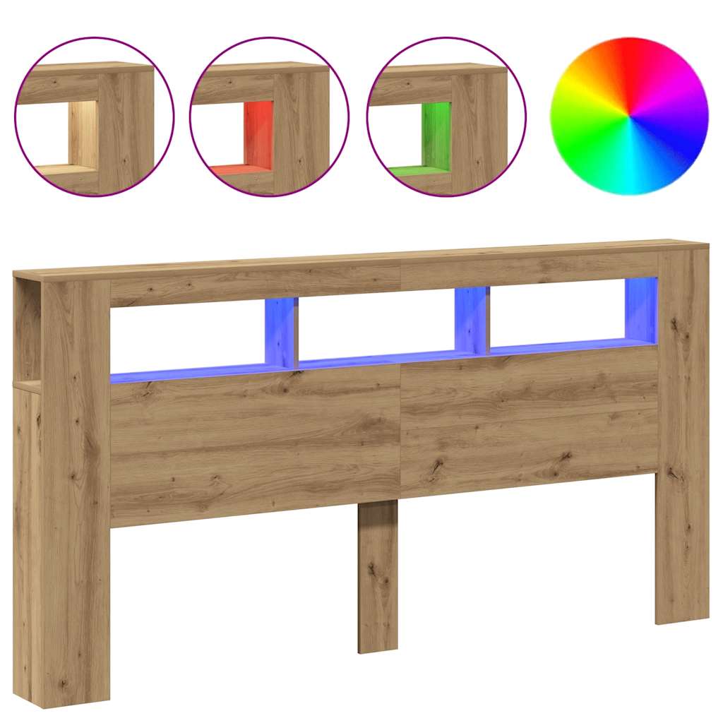 LED Headboard Artisan Oak 200x18,5x103,5 cm Engineered Wood