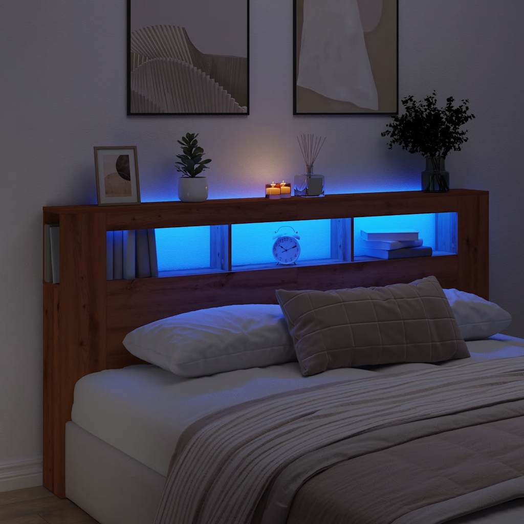 LED Headboard Artisan Oak 200x18,5x103,5 cm Engineered Wood