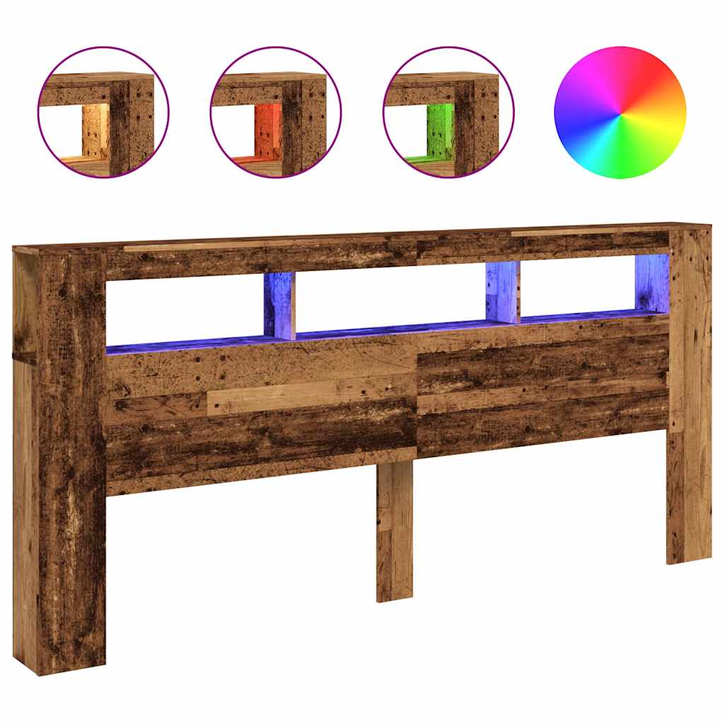 LED Headboard Old Wood 220x18,5x103,5 cm Engineered Wood