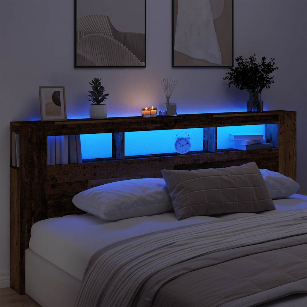 LED Headboard Old Wood 220x18,5x103,5 cm Engineered Wood