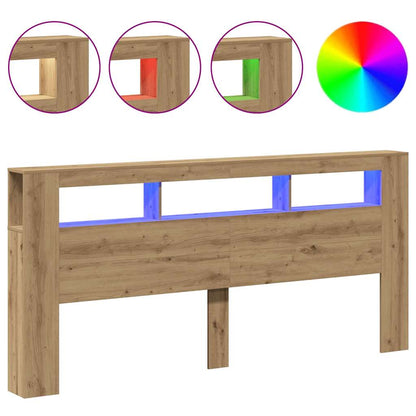 LED Headboard Artisan Oak 220x18,5x103,5 cm Engineered Wood