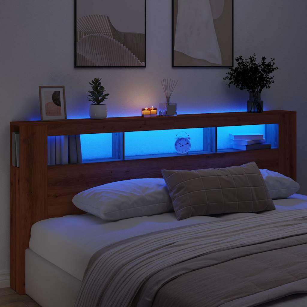 LED Headboard Artisan Oak 220x18,5x103,5 cm Engineered Wood