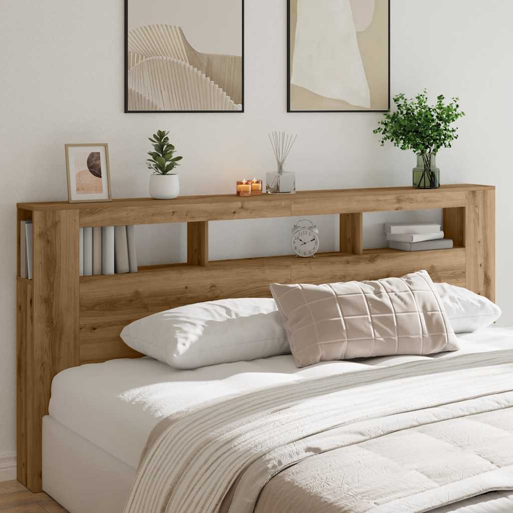 LED Headboard Artisan Oak 220x18,5x103,5 cm Engineered Wood