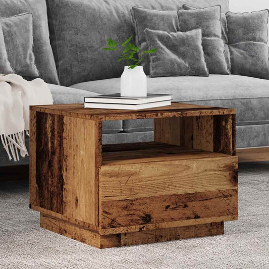 Coffee Table with LED Lights Old Wood 50x49x40 cm