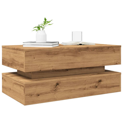 Coffee Table with LED Lights Artisian Oak 90x50x40 cm