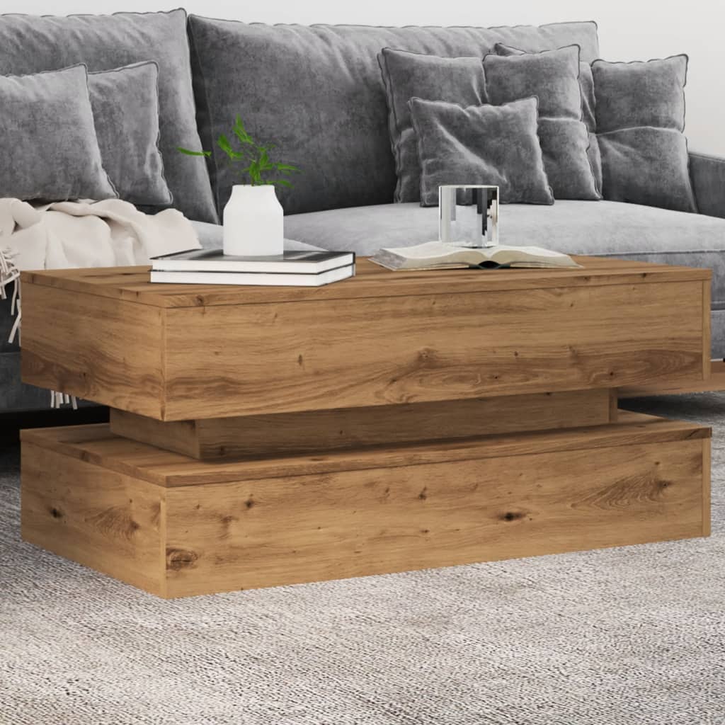 Coffee Table with LED Lights Artisian Oak 90x50x40 cm