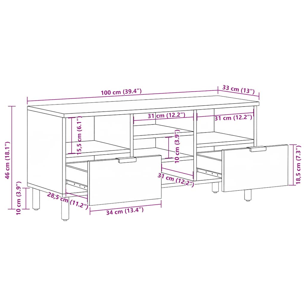 TV Cabinet Black 100x33x46 cm Engineered Wood