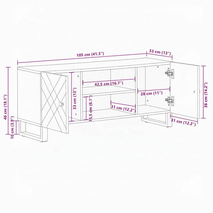 TV Cabinet Black 105x33x46 cm Solid Wood Mango