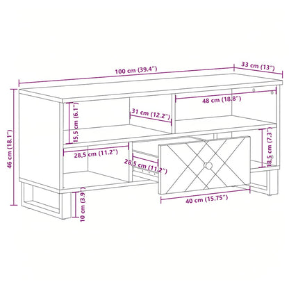 TV Cabinet Black 100x33x46 cm Solid Wood Mango