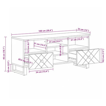 TV Cabinet Black 100x33x46 cm Solid Wood Mango