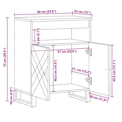 Sideboard Black 60x33x75 cm Solid Wood Mango