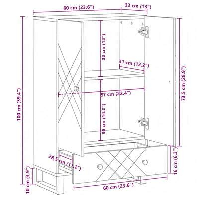 Highboard Black 60x33x100 cm Solid Wood Mango