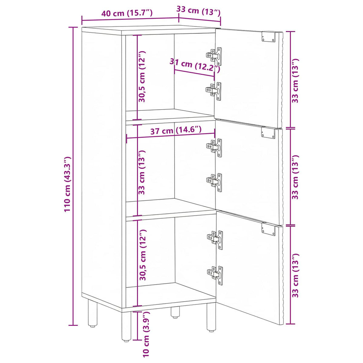 Highboard with Shelf Brown 40 x 33 x 110 cm Solid Mango Wood