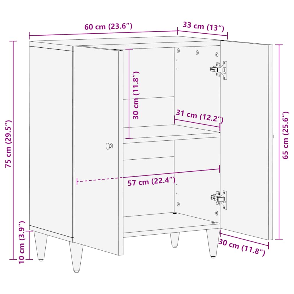 Sideboard Light Grey 60x33.5x75 cm Solid Wood Mango