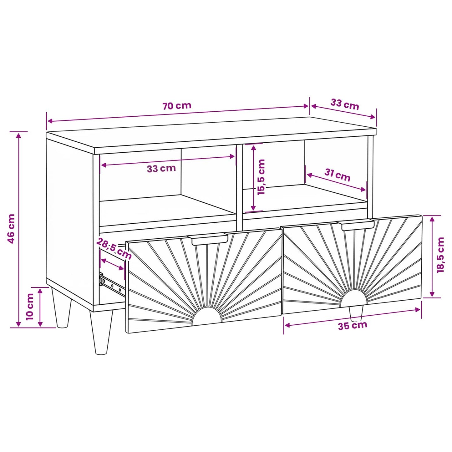 TV Cabinet Black and Gold 70 x 33 x 46 cm Engineered wood