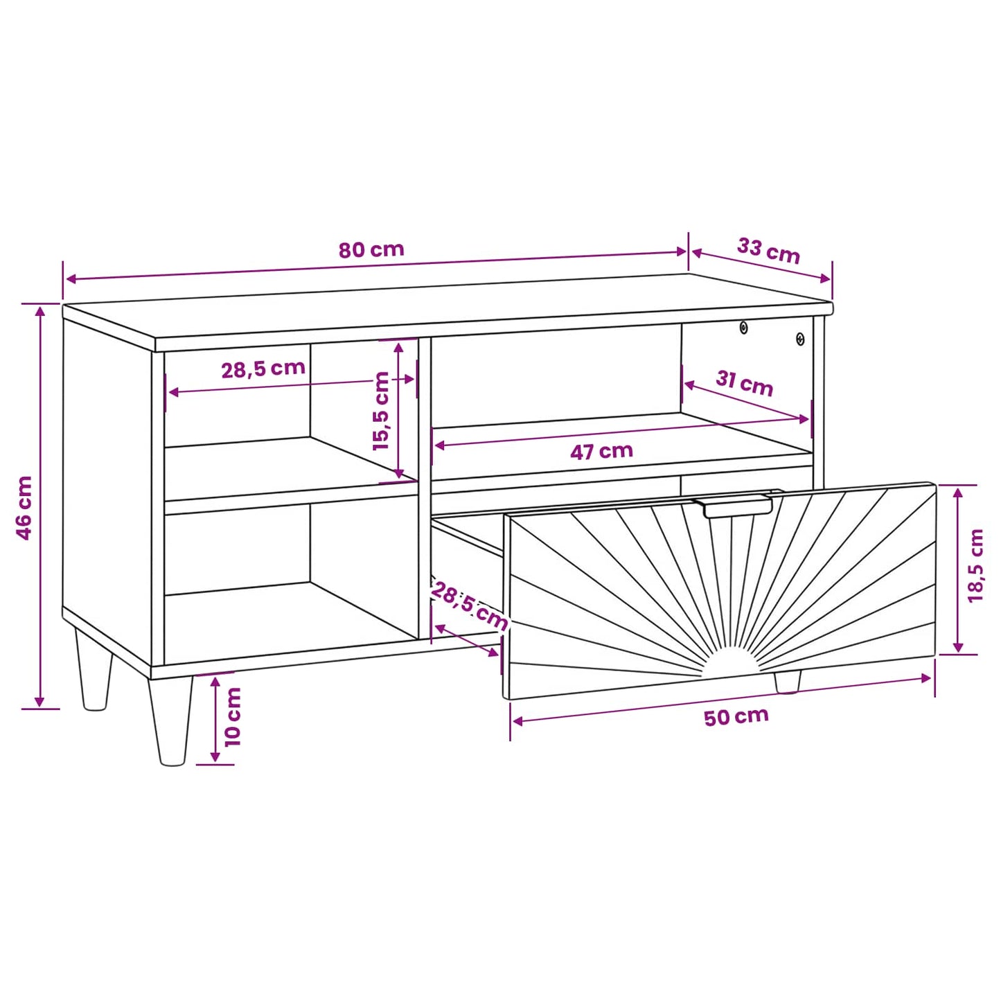 TV Cabinet Black and Gold 80 x 33 x 46 cm Engineered wood