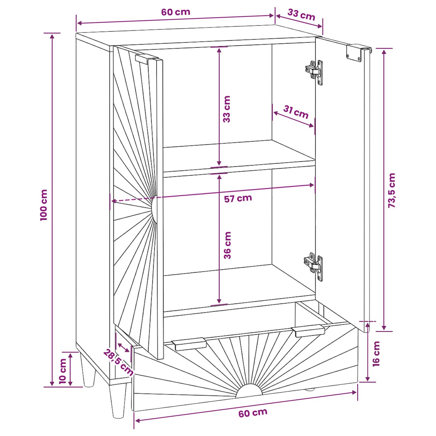 Side Cabinet Black and Gold 60 x 33.5 x 100 cm Solid Mango Wood