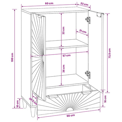 Side Cabinet Black and Gold 60 x 33.5 x 100 cm Solid Mango Wood