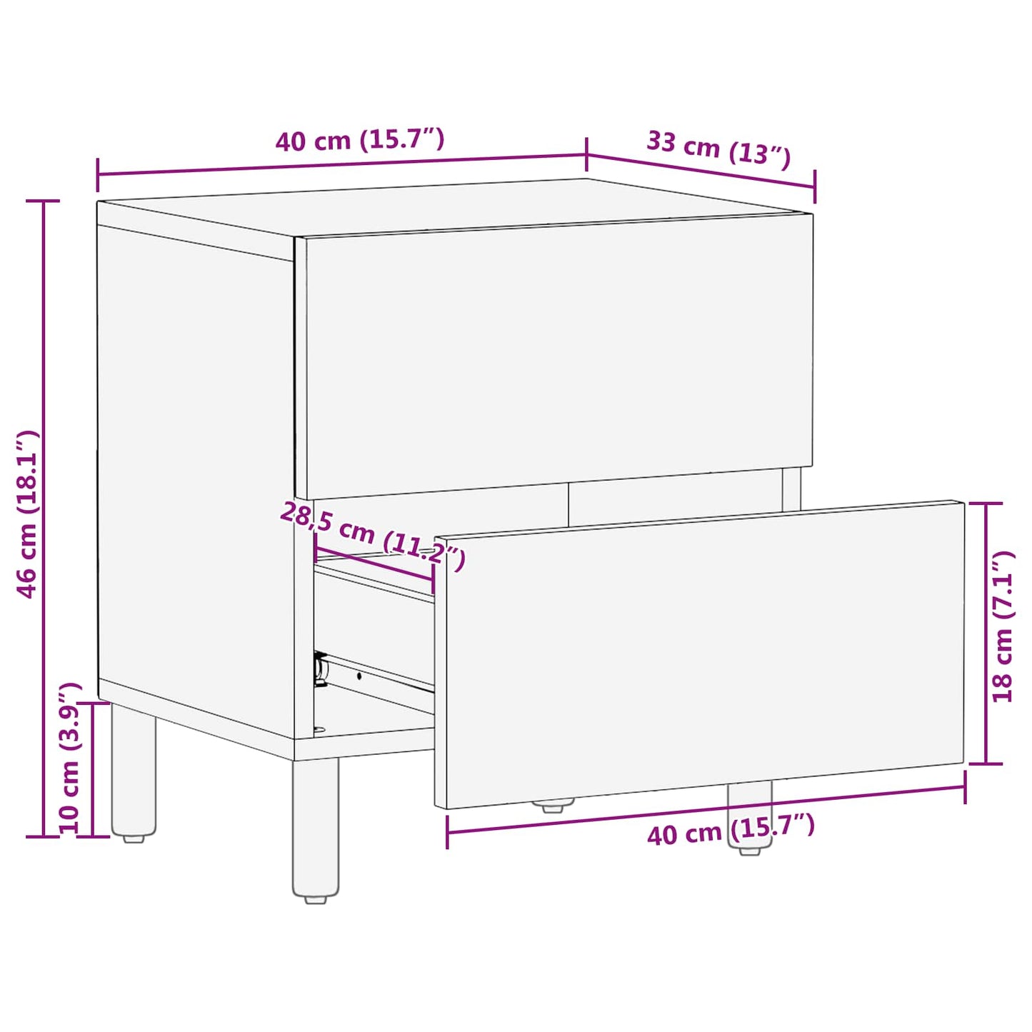 Bedside Cabinet 2 pcs White 40 x 33 x 46 cm Solid Mango Wood