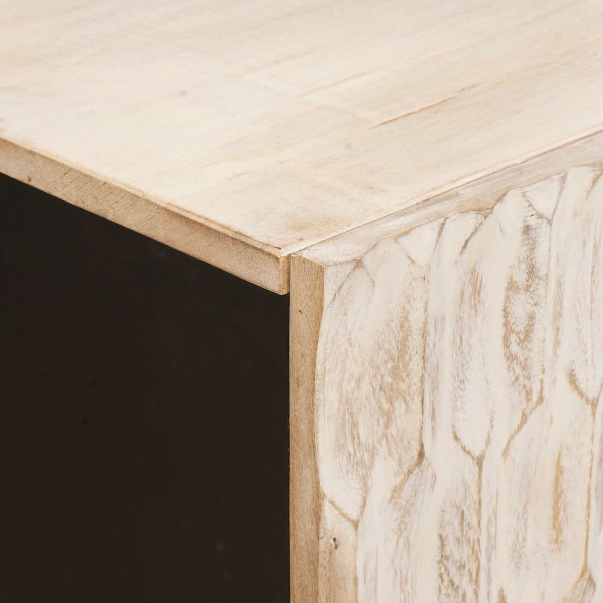 TV Cabinet White Wash Finish 105 x 33 x 46 cm Solid Mango Wood