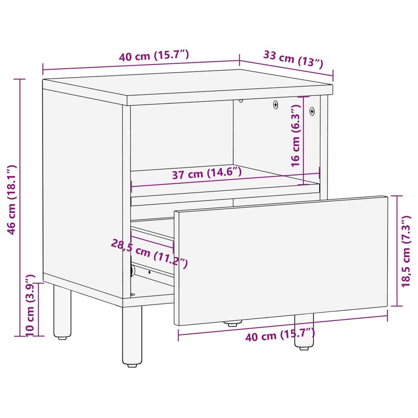 Bedside Cabinet White 40 x 33 x 46 cm Solid Mango Wood